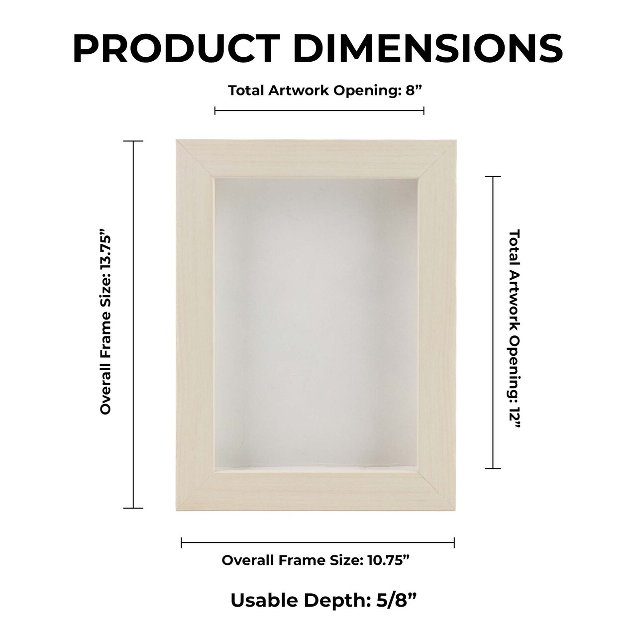 Natural Whitewash Wood Shadow Box Frame with Acrylic Front - White Suede Backing, 30 Sizes